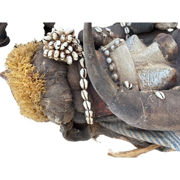 African Tribal Mask With Cowrie Shells Handcrafted Wooden Wall Decor - Picture 4 of 16